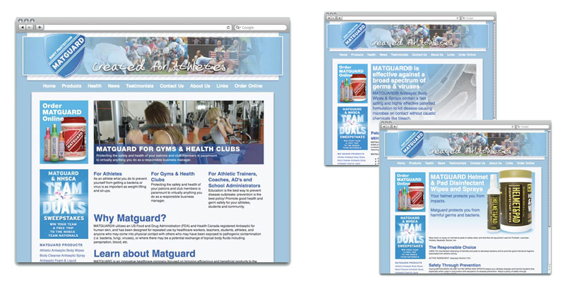 The Matguard web site includes information about the products and about the diseases they prevent, advice for general good athletic hygiene, special offers and an online store.